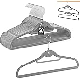 Velvet Stackable Hangers 30 Pack, STOPKLAS Grey Clothes Hangers Non Slip Felt Hanger with 360° Swivel Hook, Thin Hangers Space Saving, Heavy Duty Closet Hanger for Clothes, Coats, Suits, Dress, Pants