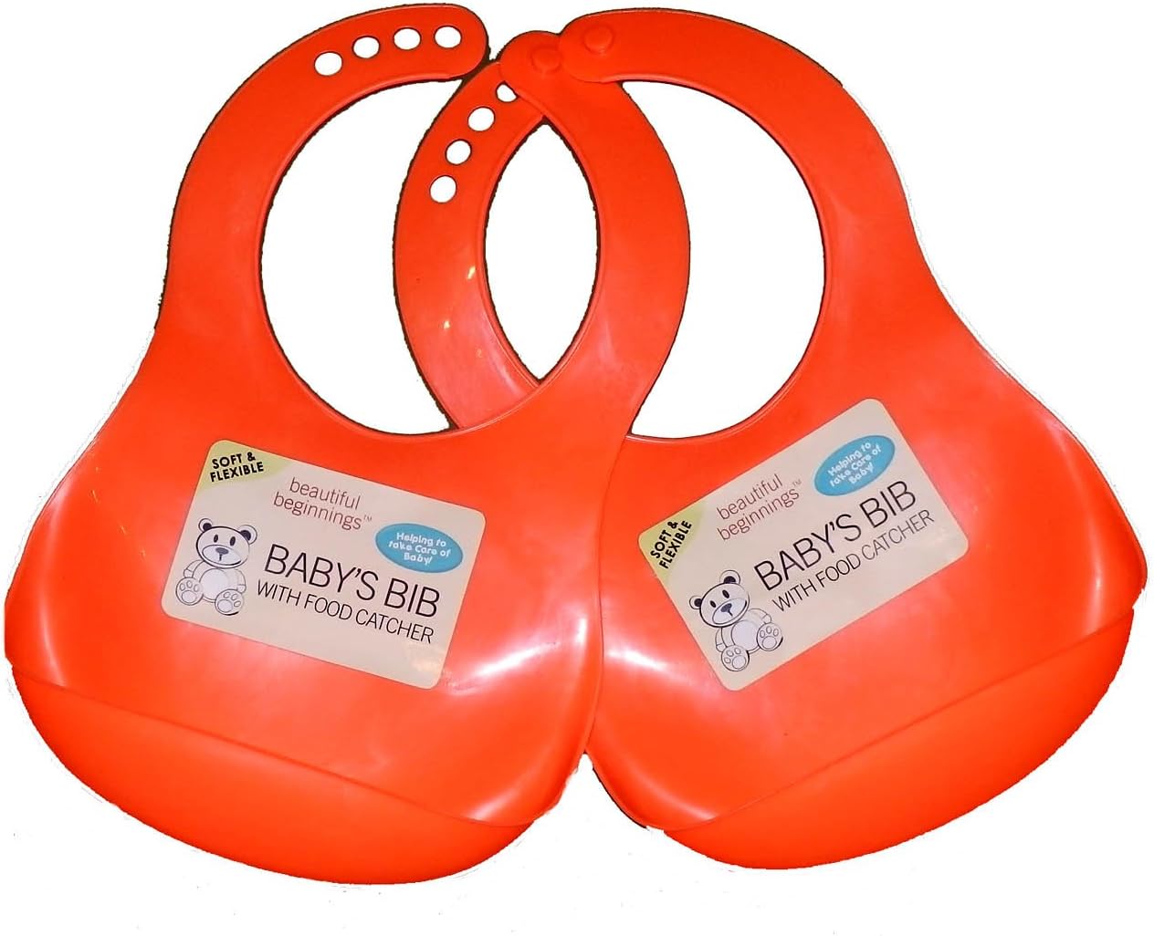 2 x Soft Plastic Food Catcher Wipe Clean Baby Bib (Orange) Amazon.co