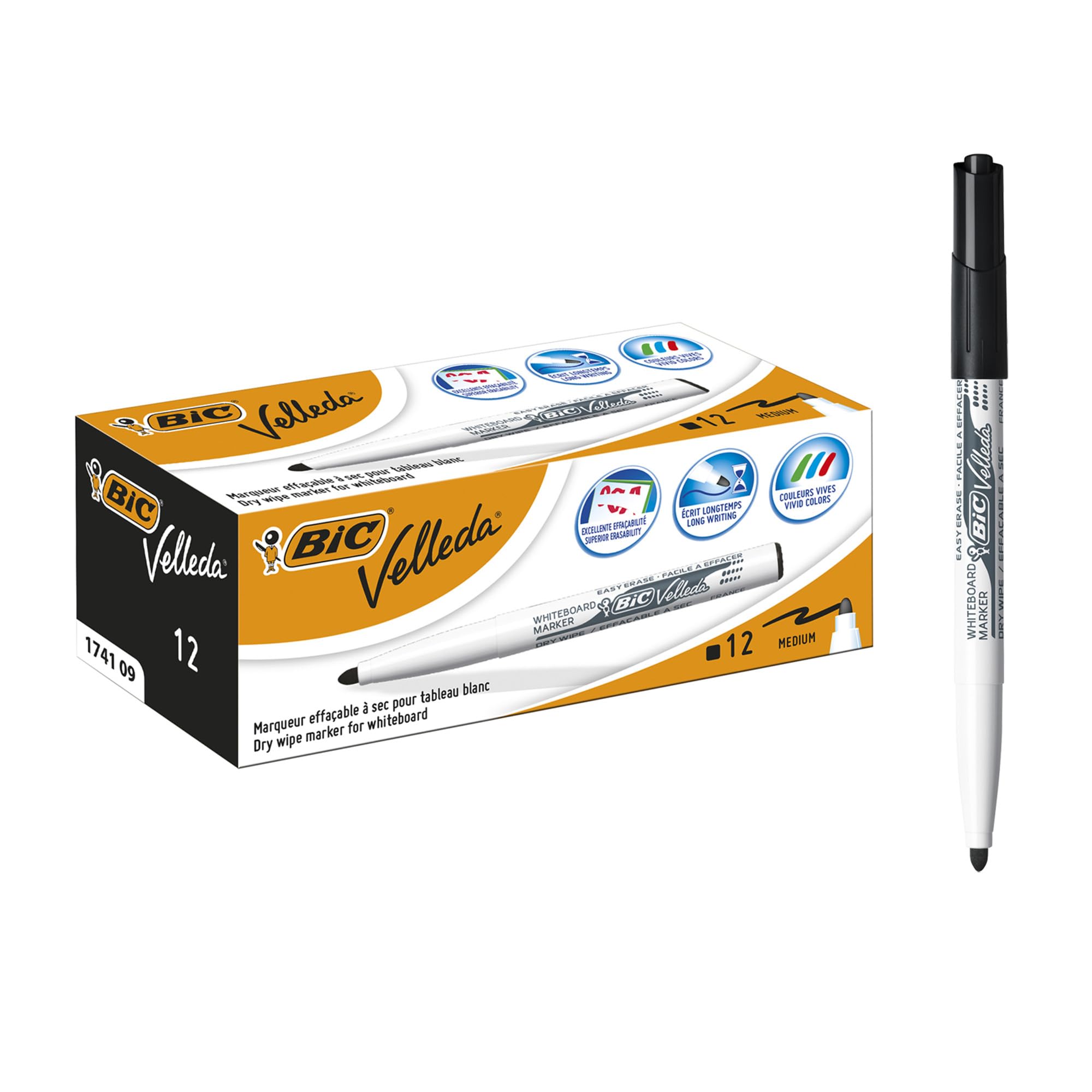Bic 1199174109 Velleda 1741 Whiteboard Markers, Black, 12 Box