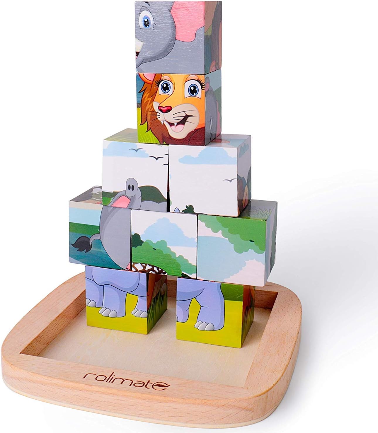 6 in 1 Wooden Block Puzzle Animal Cube Puzzle for 2 3 4+ Years Boy Girl Educational Toys Montessori Toys for Toddlers Jigsaw Puzzle with Puzzle Tray: Toys & Games