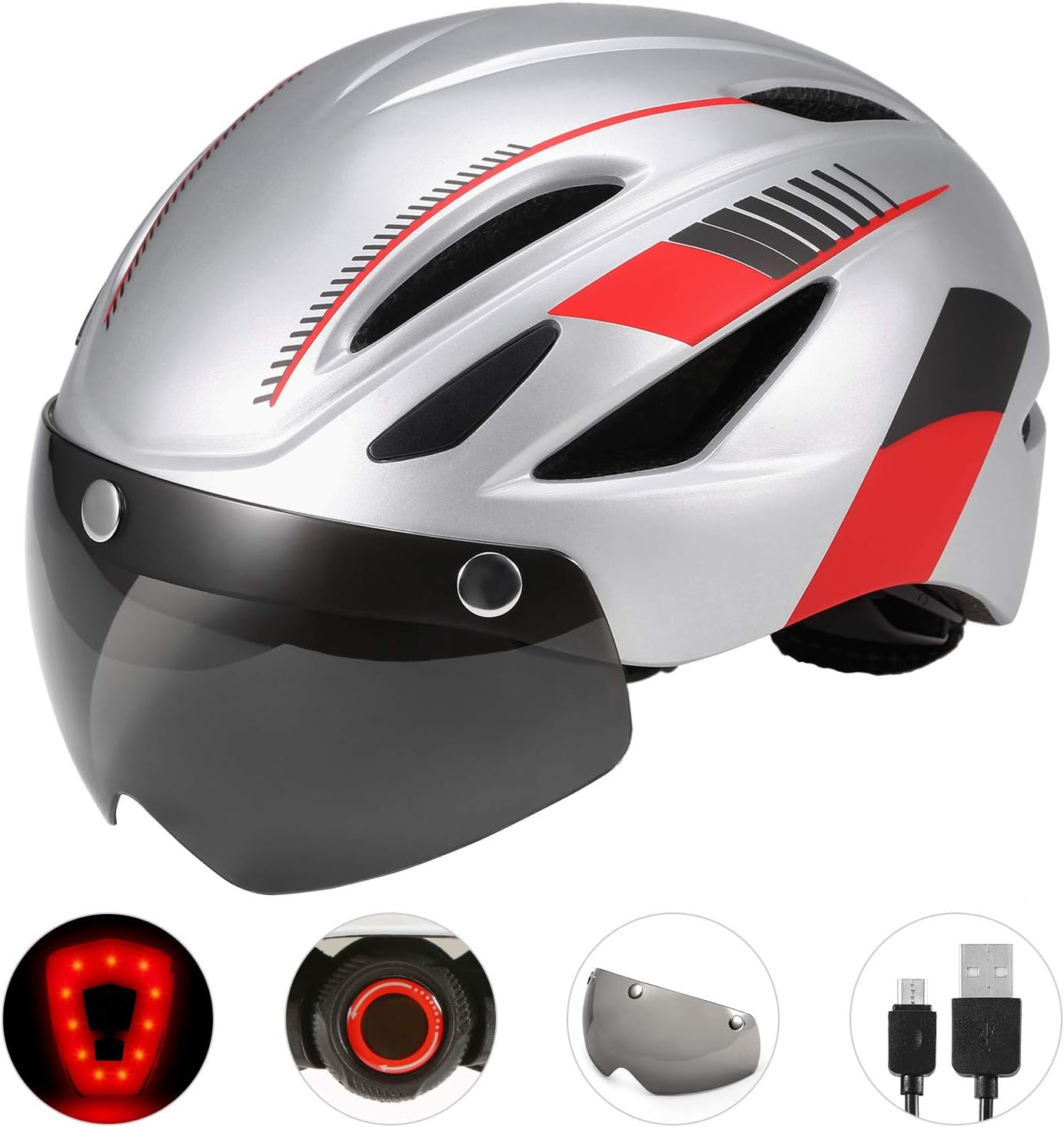 Caschi A 360 Sport E Tempo Libero Lixada Mountain Bike Helmet Casco Da Motociclismo Con Luce Posteriore Staccabile Visiera Magnetica Uv Protettiva