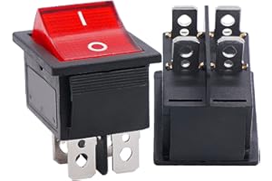 Twidec/2Pcs Rocker Switch AC 20A/125V 15A/250V DPST 4 Pins 2 Position ON/Off Red LED Light Illuminated Boat Rocker Switch Tog