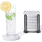 Set of 6 Wooden Coasters for Drinks-Farmhouse Wooden Bead Coasters with Holder for Coffee Table Decor