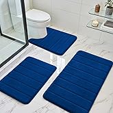 BYSURE Navy Blue Memory Foam Bathroom Rug Set 3 Piece, Non Slip Extra Soft Absorbent Bath Mats, Machine Washable & Dry Toilet Mat Sets for Bathroom Floor