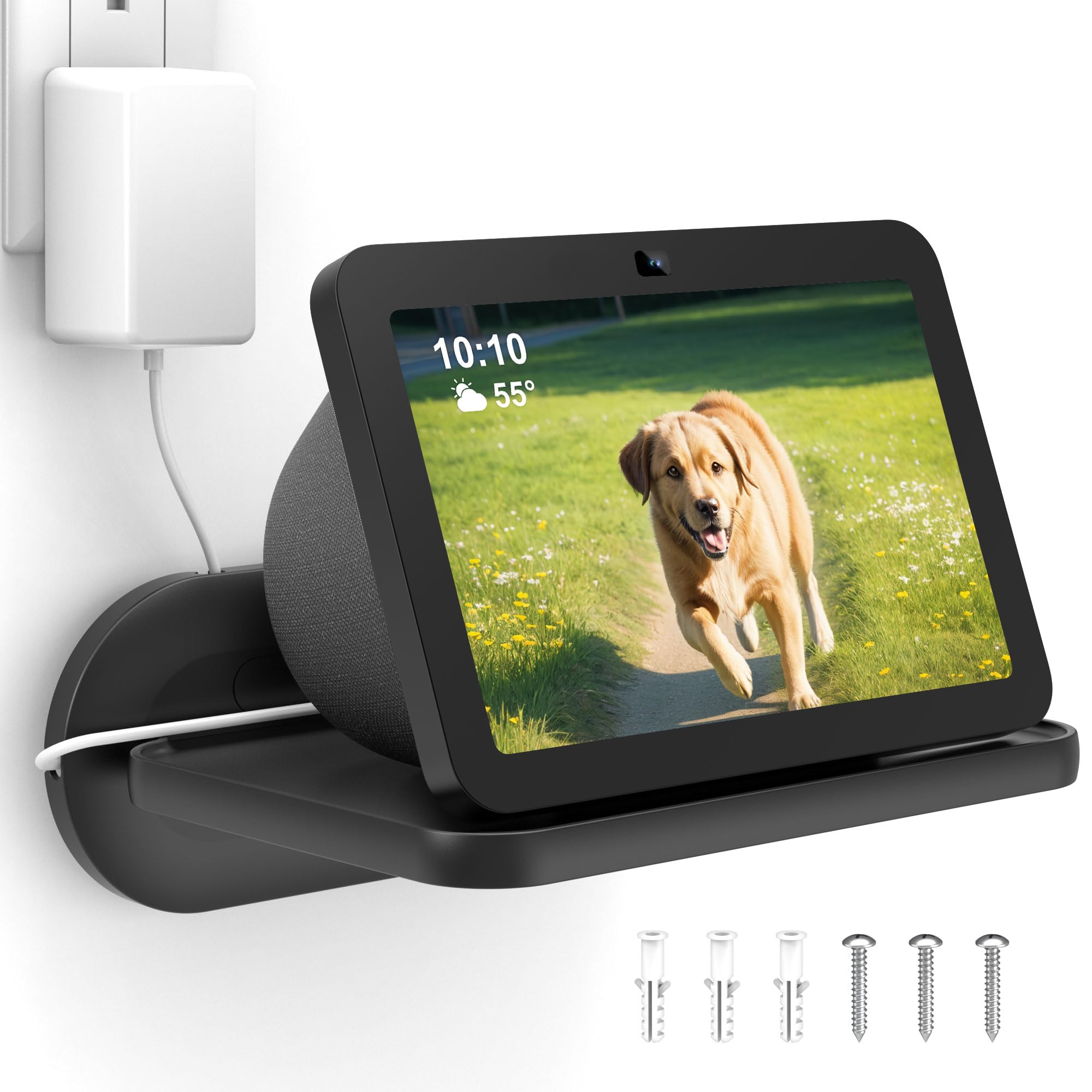 HomeMount Wall Mount Bracket for Google Nest Hub Max/Echo Show 8 and Various Devices - Space Saving Speaker Holder with Cable Management, Secure Screw Installation, Weight Bearing 15 lbs (Black)