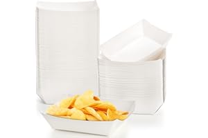 DEAYOU 250 Pack Small Paper Food Boats, 1 LB White Paper Food Tray, Disposable Paperboard Serving Basket for Nacho Fries, Gre