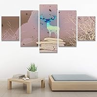 SIGNWIN 5 Panel Canvas Wall Art Modern Art Animals Dramatic Elephants Giraffe Multicolor Photography Southwest for Home Decorations Ready to Hang - 60