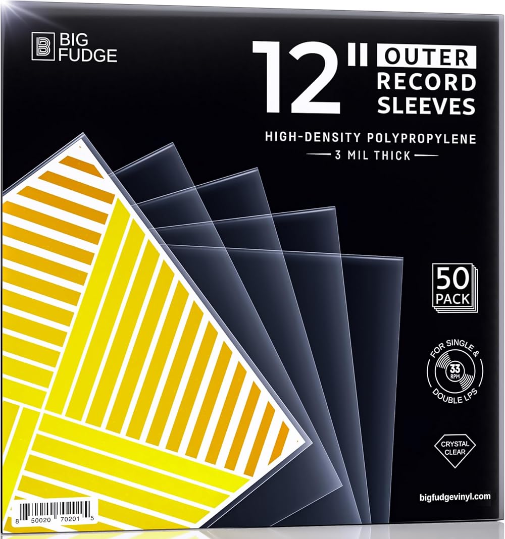 BIG FUDGE 50 Outer Clear Vinyl Record Sleeves 12 inch 3 mil Polypropylene