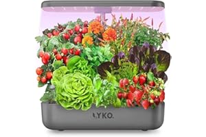 LYKOCLEAN Hydroponics Growing System, 12 Pods Indoor Herb Garden Kit w/Full-Spectrum 36W Grow Light, Indoor Herb Garden Automatic Timer, Height Adjustable 3.5L Water Tank, Gifts for Men Women (Grey)