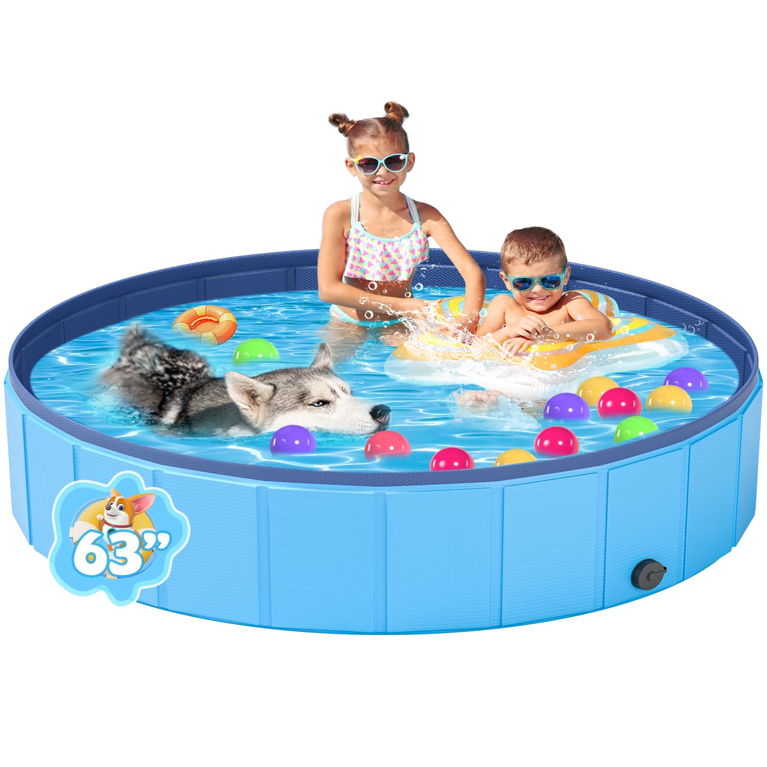 Photo 1 of YSJILIDE Portable Dog Pool PVC Pet Swimming Pool Bathtub Collapsible Dog Pool, Hard Plastic Pool for Pets to Swim and Bath (L-64"x 12" Blue)