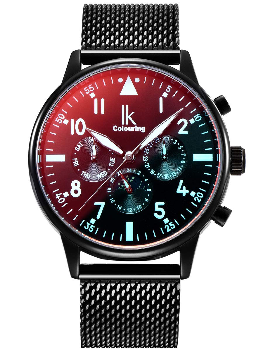 Alienwork Automatic Men's Watch Black Metal Mesh Strap Calendar Date