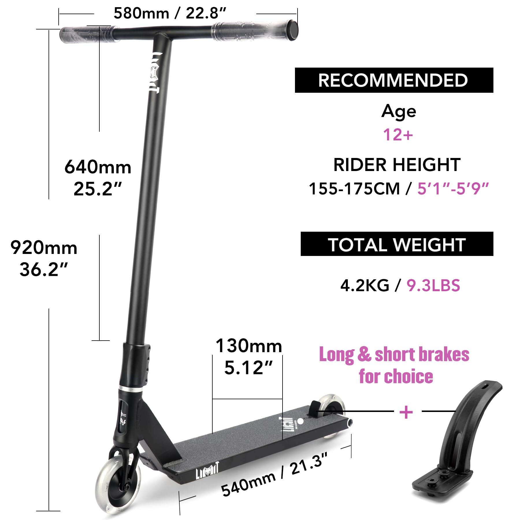 Limit LMT70 Pro Street Scooter-Professional Level Specs Stunt Trick Scooter SCS 4 Bolts for Adults Size Intermediate and Advanced Freestyle BMX Scooters Fit Teens Boys Girls 12 Years and Up