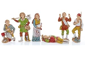 Moranduzzo Set of 6 Shepherds for Nativity Scene of 3 Inch Scale 1:22 - Unbreakable Nativity Figures - 18th Century Style, Hand-Finished Painting, Official Product, Made in Italy, Sculptor M. Landi