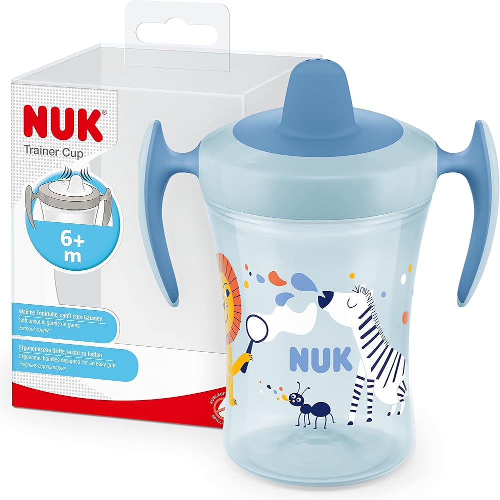 NUK Trainer Cup Sippy Cup 230ml Blue Zebra Leak-Proof BPA-Free 6 Months