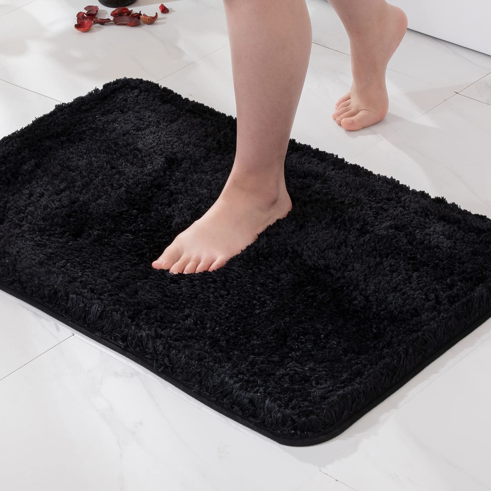 MIULEE Bath Mat Non Slip Absorbent Bathroom Soft luxurious Shower Small Mat Doormat Inside Rugs Kitchen Rugs Carpet Mat Washable for Bathroom Bedroom Kitchen Entrance 40x60 cm Black