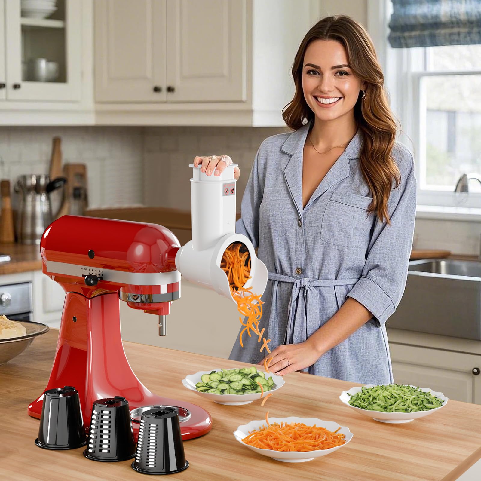Tmbeg Slicer Shredder Attachment for KitchenAid Stand Mixer, Cheese Grater, Cheese Grater with 3 Blades, Salad Maker Attachment for Kitchen aid, Dishwasher Safe, Food Slicer for Grating and Slicing