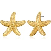 WOWORAMA Chunky Gold Stud Earrings - Seashell Starfish Vintage Boho Ocean Sea Scallop Shell Statement Earrings