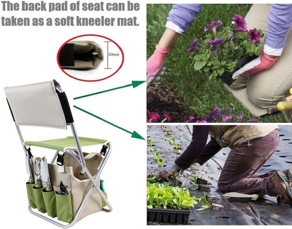 INNO STAGE Upgrade 10 Piece Garden Hand Tools Set, Collapsible Gardening Stool Seat Kit with Backrest and Detachable Storage Tote Bag for Father Mother as Gift : Garden & Outdoor