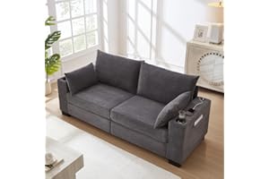 78" Corduroy Sofa for Living Room, Modern Upholstered Sofa with USB,Cup Holders and Side Pocket, Modern Plush Deep Seat Sofa 