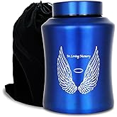 CHIEMOT Up to 160 lbs Large Cremation Urns for Adult Human Ashes, Angel Wings in Loving Memory Decorative Funeral Burial Urn for Male Female Ashes with Velvet Bag(Blue)