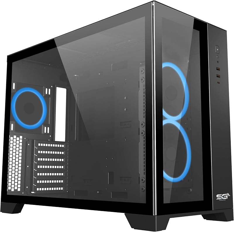 SaharaGaming P480TB-S ATX PC Case Black 4x12cm ARGB Fans Cable Management Fan