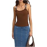 Floerns Women's Western Sleeveless Tank Top Buckle Scoop Neck Rib Knit Summer Crop Tops