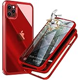 UBUNU for iPhone 11 Pro Case with Built in Tempered Glass Screen Protector 5.8'', Dual Layer Rugged 360 Full Body Protection Shockproof Protective Clear Phone Cover for Men Women, Red