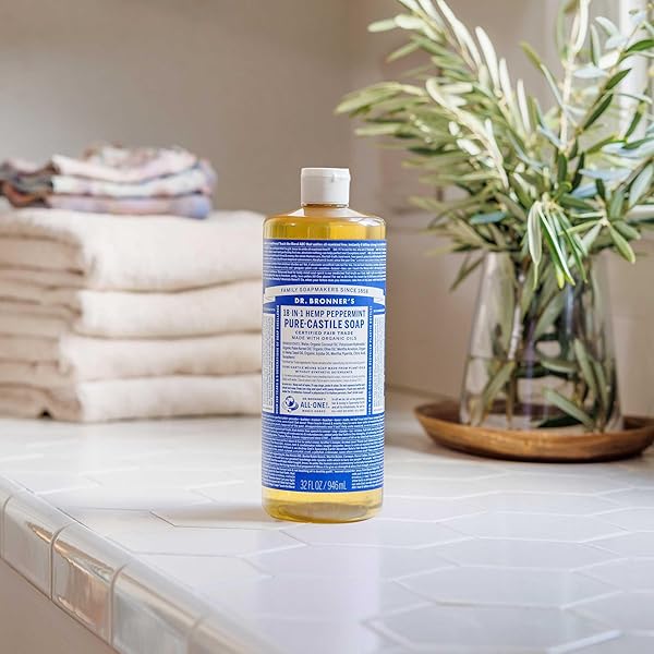 DR. BRONNER’S PURE-CASTILE LIQUID SOAP- MADE WITH REGENERATIVE ORGANIC CERTIFIED OILS- 18-IN-1 USES FOR FACE, BODY, HAND, HAIR, LAUNDRY & MORE- VEGAN, NON-GMO- BODY WASH- PEPPERMINT,32OZ