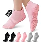 Veymitour 6 Pairs Pilates Socks for Women, Grip Yoga Crew Socks, Non Slip Grippy for Barre, Ballet, Dance & Hospital