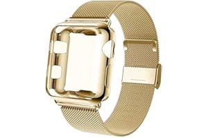 Bands With Screen Protector Case for Apple Watch 38mm 41mm 42mm 40mm 44mm 45mm,Stainless Steel Mesh Metal Loop Replacement Ba