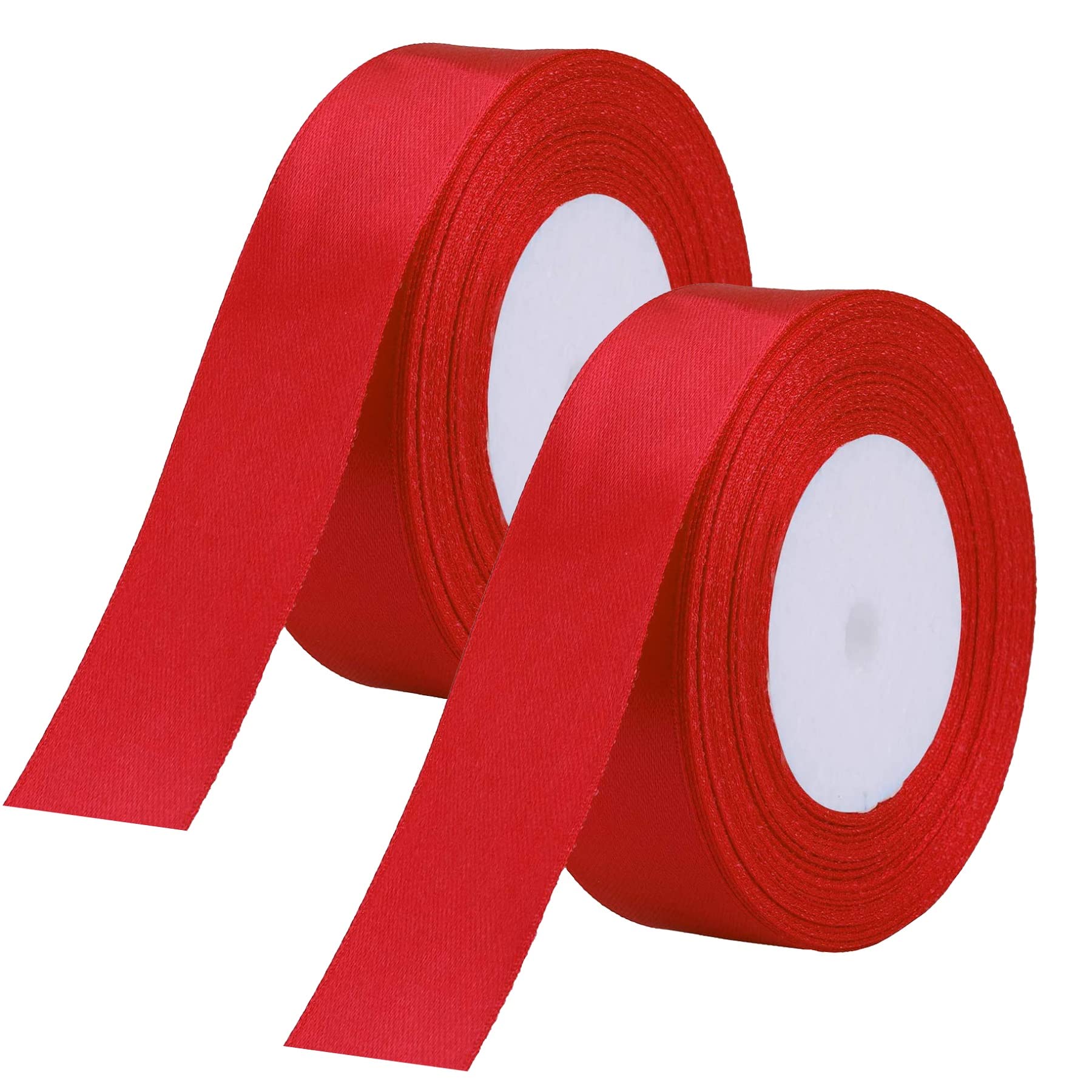 Photo 1 of 2 Rolls Christmas Ribbon 1.6 Inch X 50 Yards Red Satin Ribbon Polyester Ribbons Wide Holiday Ribbons for Gift Wrapping Crafts Trees Wreaths Decoration Favors