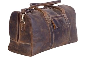 KomalC Leather Travel Duffel Bags for Men and Women Full Grain Leather Overnight Weekend Leather Bags Sports Gym Duffle