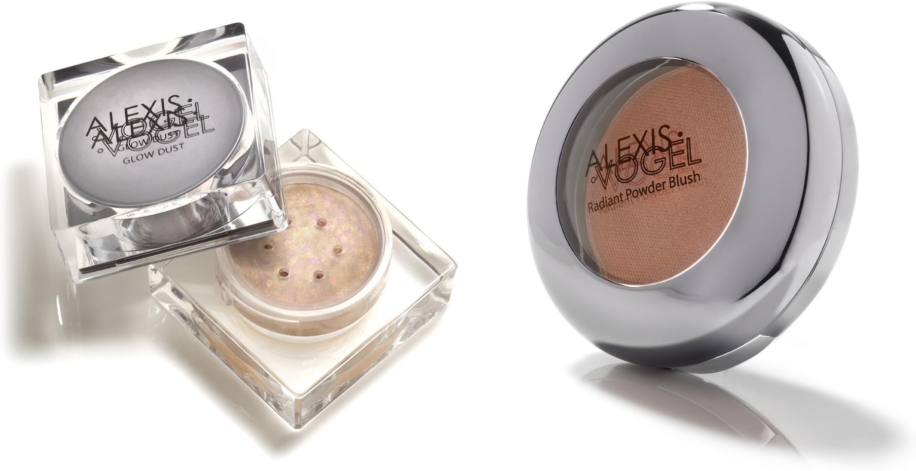 Shimmer Blush and Glow Dust Makeup Kit - Alexis Vogel Cheek to Cheek Kit 2 - Includes Powder Blush in Russet Shimmer and Glow Dust in Nude Golden Topaz - Professional Quality