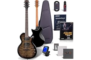 AKLOT Lorien Electric Guitar Kit: Roasted Maple Neck, Dual Humbucker Pickups, Luminous Position Markers, Flame Maple Graphic 