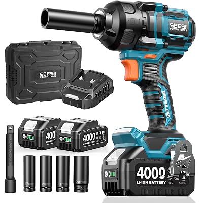 Seesii Impact Wrench 886 Ft-lbs(1200N.m), 1/2 High Torque Impact Gun with 21V 2x4.0Ah Battery, Electric Impact Driver, 2900IPM, 5 Socket, Cordless Impact Wrench for Home Car/Mower/Pickup/Truck RV
