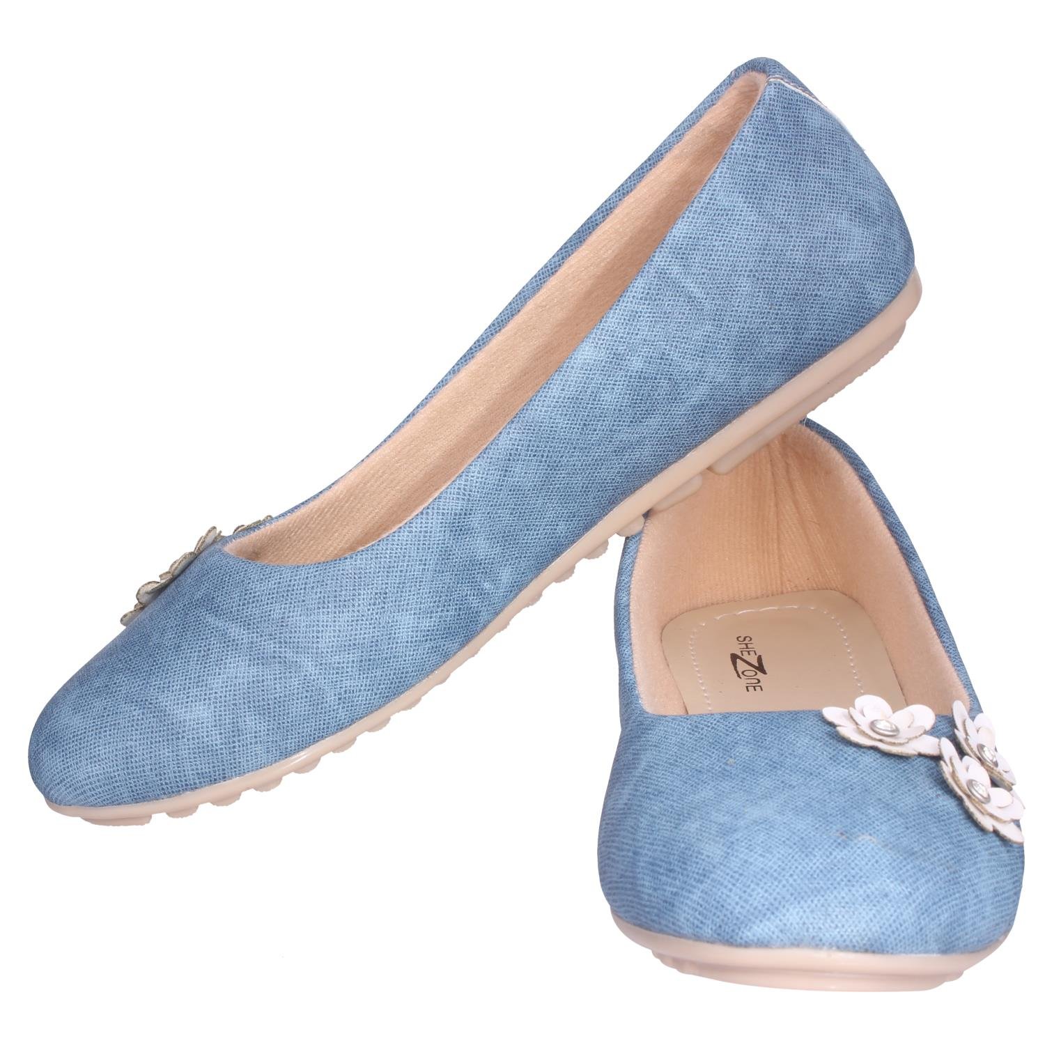 beautiful blue color synthetic material bellerinas from shezone