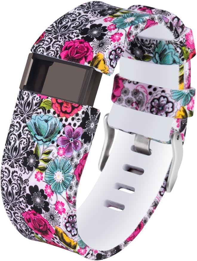 for Fitbit Charge HR Bands,Gealpoor Silicone Replacement Adjustable Band Strap for Fitbit Charge HR (Flower, Small)