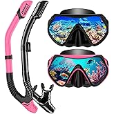Snorkeling Gear for Adults, Snorkel Set Scuba Diving mask Dry-Top, Adult Swimming Goggles with Nose Cover, HD Tempered Glass Panoramic Anti-Leak Anti-Fog