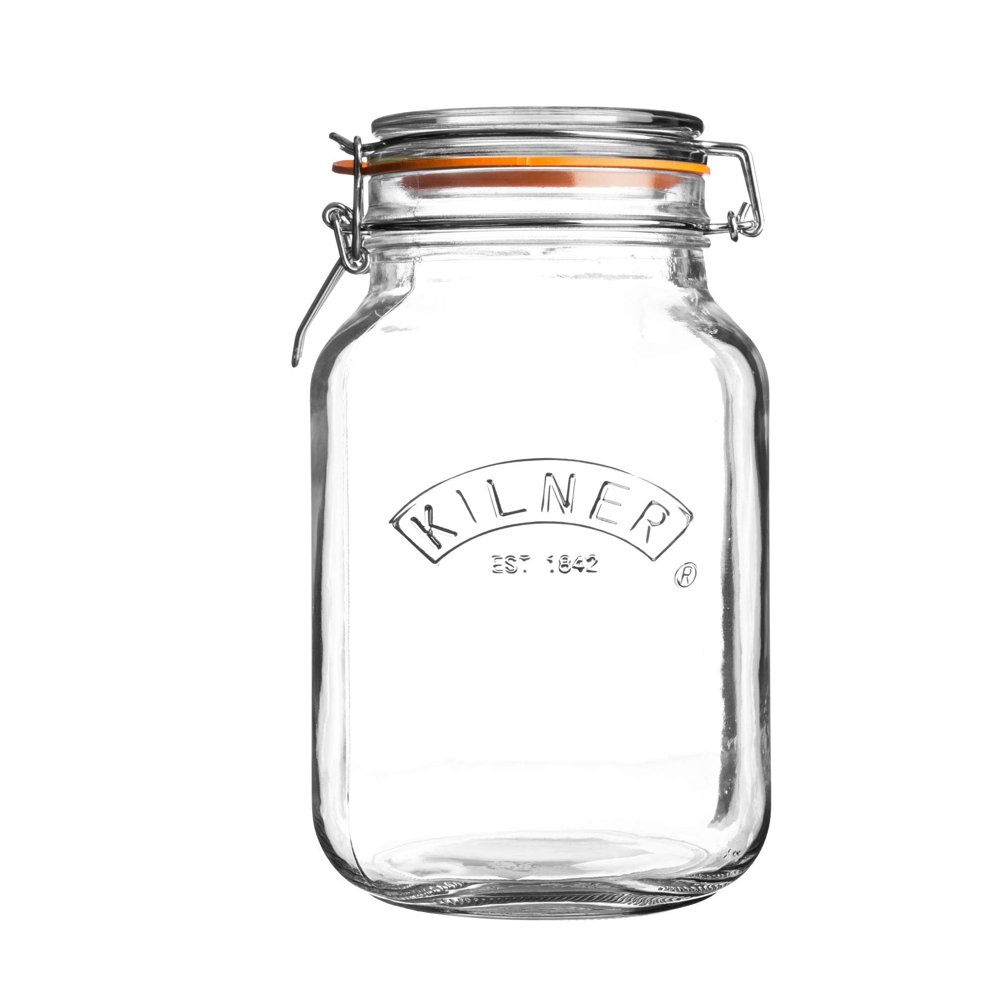Kilner 25.513 Square Clip Top Jar 2ltr Preservation Jar, Storage Jar