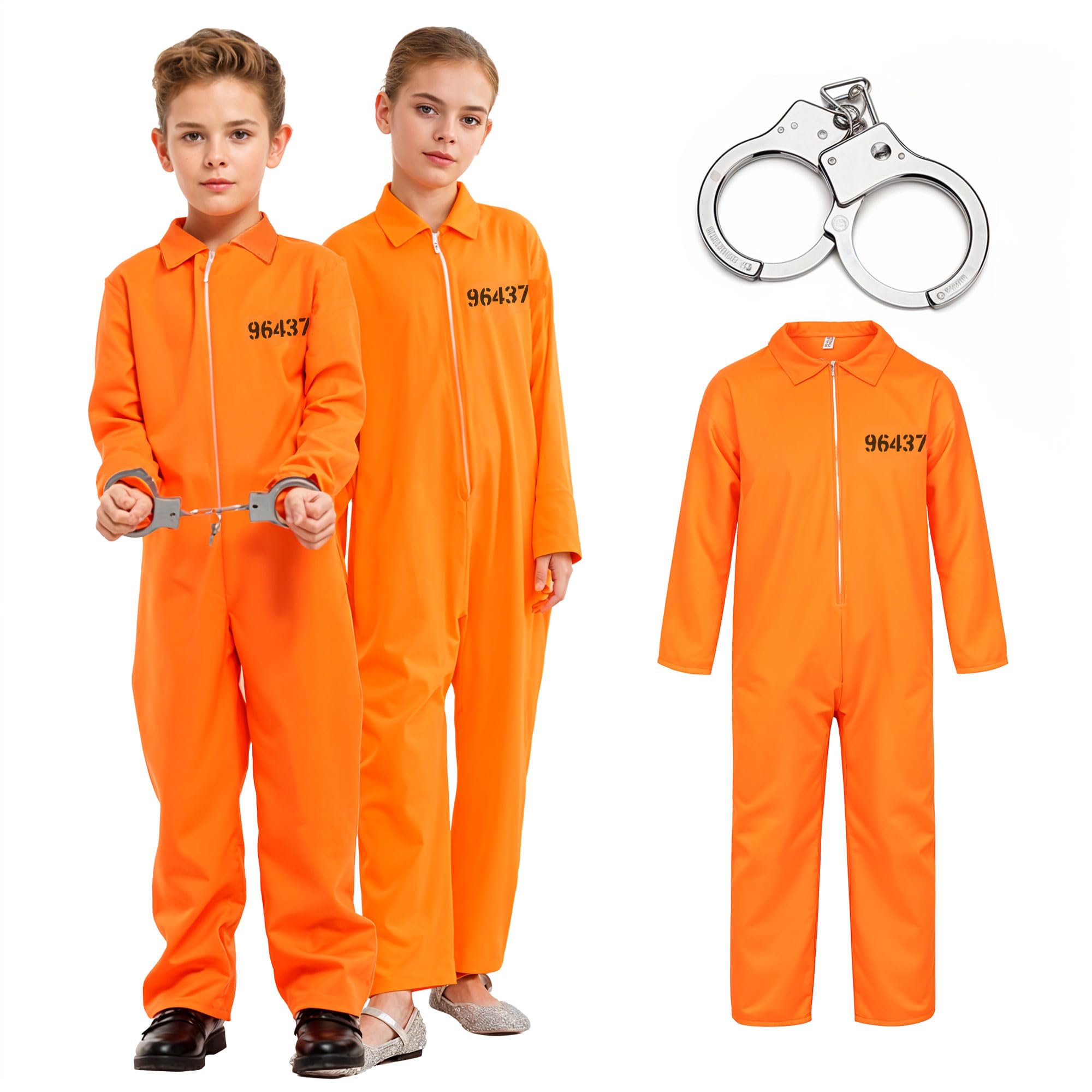 The Fancy Dress® Children's Boys Girls Orange Prisoner Overall Jumpsuit With Handcuffs - Kids Unisex Halloween Convict Theme Party Fancy Dress Costume (4-6 Years)