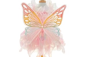 BAMY Butterfly Wings Dog Dress Summer Pet Wedding Skirt Lace Princess Tutu Cute Party Cat Outfit for Small Medium Dogs (Pink,