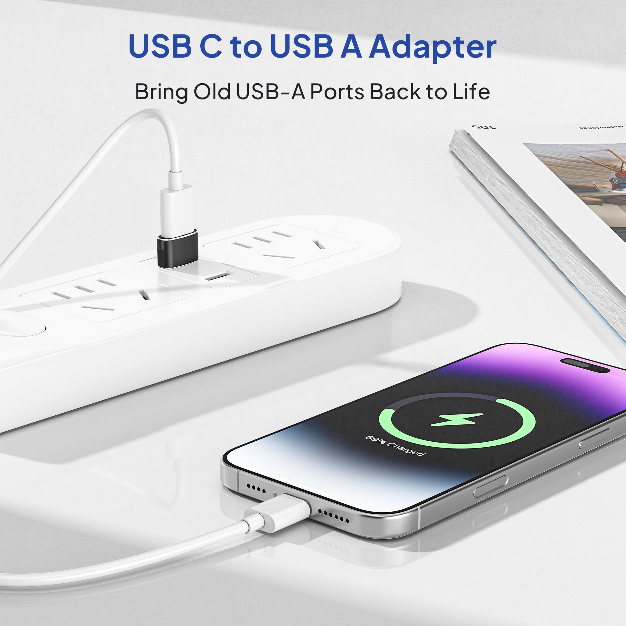 Elebase USB to USB C Adapter for iPhone 17 4Pack,USBC Female to A Male Car Charger,Type C Converter Adaptor Apple 16 Pro Max 15 14 13 12 Plus,iWatch Watch 11 10 Se Ultra 3,iPad Air,Samsung Galaxy S25