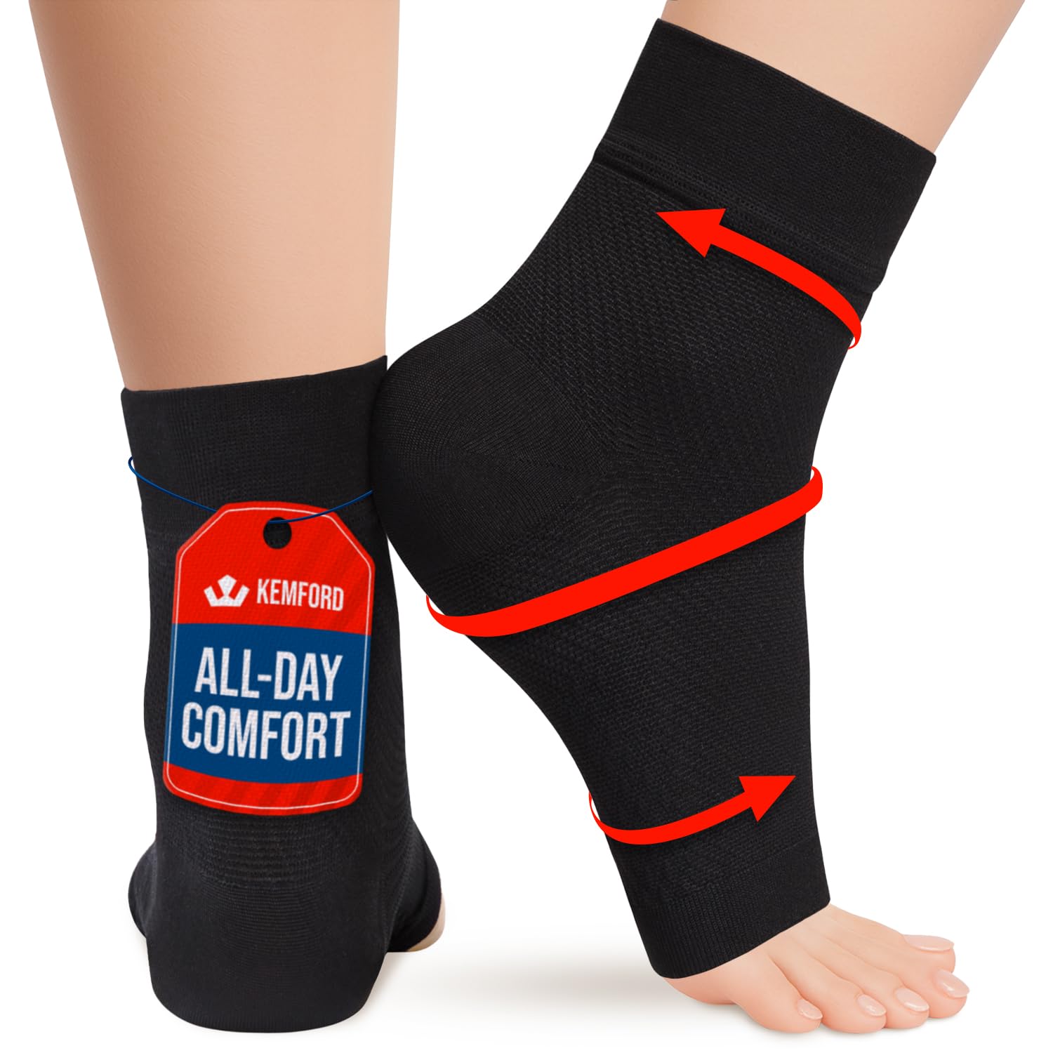 Photo 1 of KEMFORD Ankle Compression Sleeve - Plantar Fasciitis Braces - Open Toe Compression Socks for Swelling, Sprain, Neuropathy, Foot Arch Support for Men and Women - 20-30mmhg, XL, Black