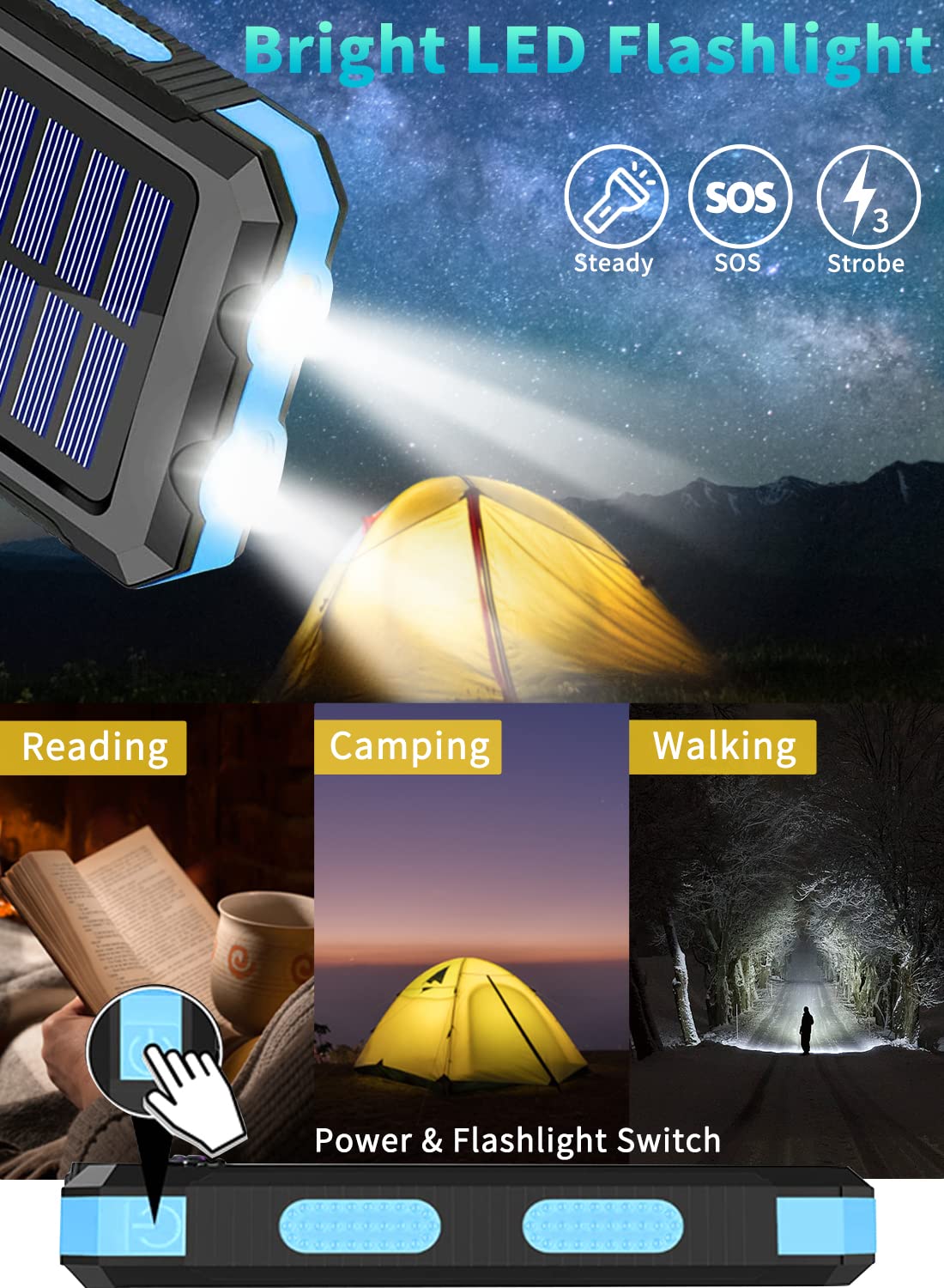 YOLOSKS Solar Power Bank 26800mAh, Portable Solar Charger, Dual 5V USB