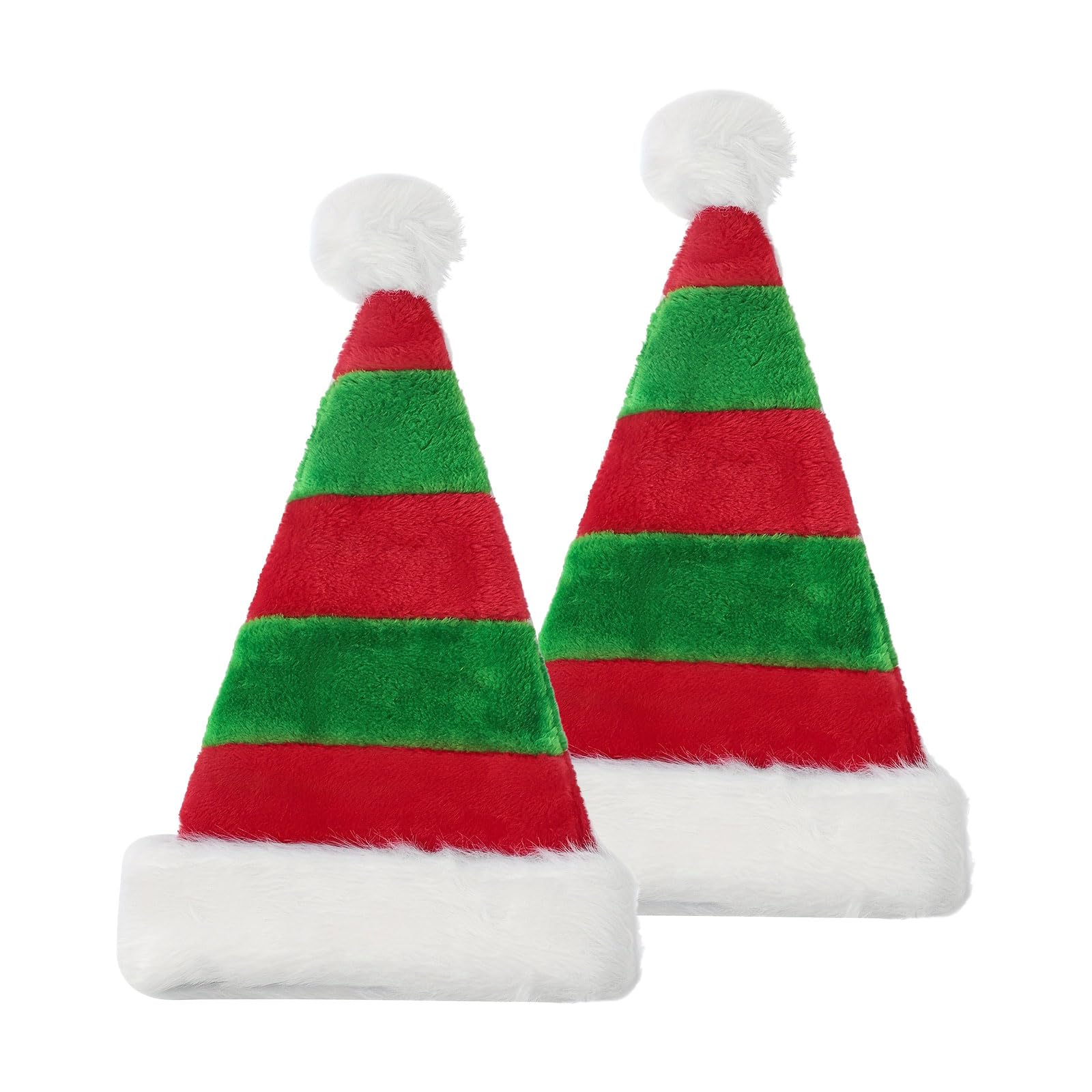 FUIPVGI 2 Pieces Christmas Hat Luxury Father Christmas Hats Plush Xmas Santa Claus Hat Holiday for Adults Unisex,Stripe Red&Green Christmas Headband for New Year Festive Christmas (2 PCS)