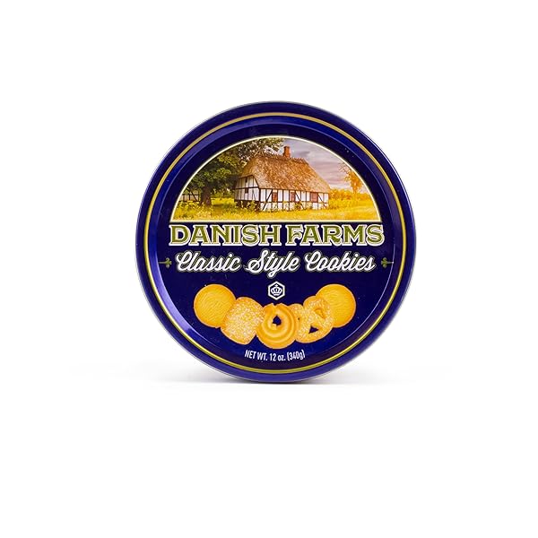 DANISH FARMS TRADITIONAL BUTTER COOKIES, 12-OZ. BLUE COOKIE TIN, TRADITIONAL DANISH RECIPE BUTTER COOKIES FOR DESSERT OR SNACK, GIFT COOKIE TIN, RETAIL PACK