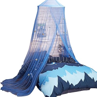 Uarter Kids Bed Canopy Mosquito Net with Stars, Blue/White