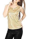 Allegra K Women's U Neck Stretchy Slim Fit Metallic