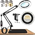 10X Magnifying Glass with Light and Stand, Dimmer Adjustable Swing Arm 2-in-1 Desk Lamp and Clamp, LED Lighted Desk Magnifier with Light for Craft Reading Repair Painting Close Work