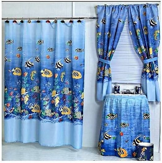 Amazon Com Home Fashions Tropical Fish Shower And Window Curtain